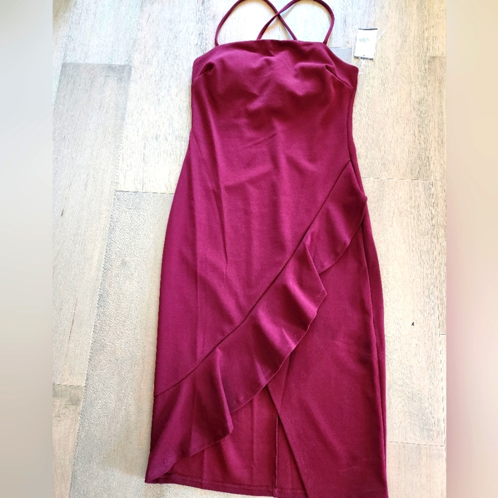 Wine Ruffle Detail Dress